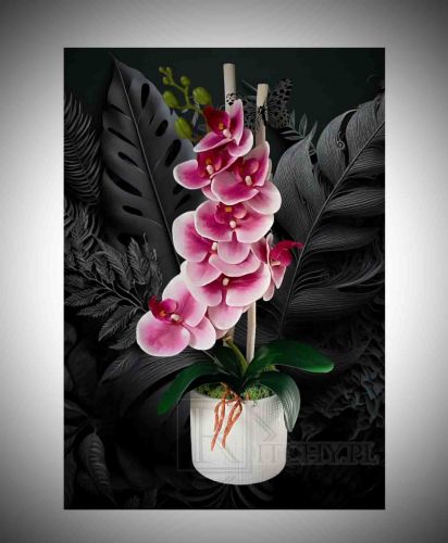 Kompozycja sztuczny Storczyk silikonowy ciemny różowy