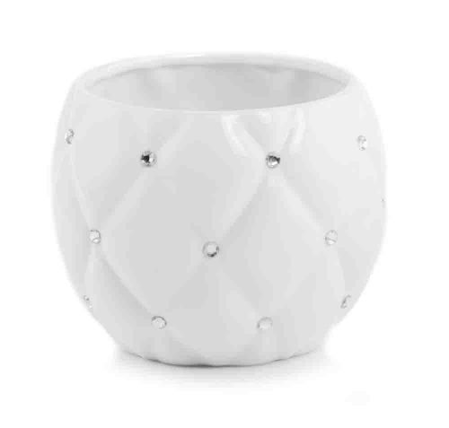 Doniczka Biała Ceramiczna GLAMOUR cyrkonie 16X13