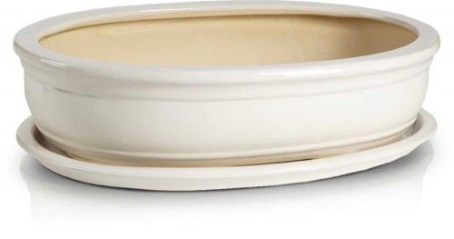 Doniczka z podstawka Ceramiczna Bonsai kremowa 25X18X6 cm
