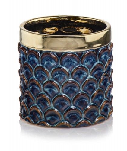 Doniczka ceramiczna vintage niebiesko- złota 14x14