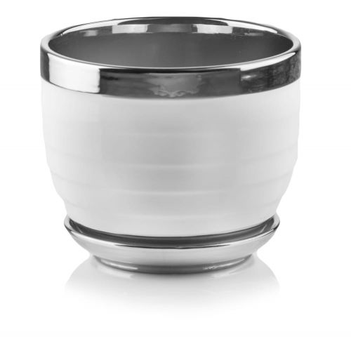 Doniczka Ceramiczna z podstawką biało srebrna 21x20h cm