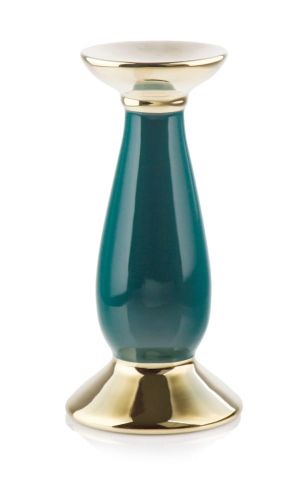 Świecznik ceramiczny Emerald zielono-złoty 11x18cm