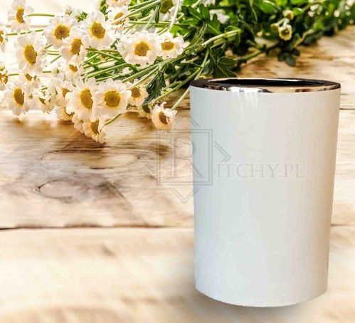 Osłonka wazon ceramiczna biało srebrna titanic 20x12x31h
